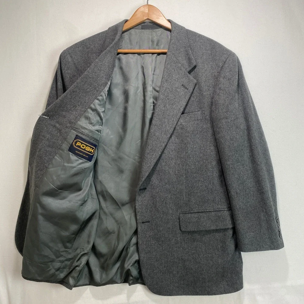 Posh Newport Beach Mens Grey Pure Mongolian Cashmere Blazer Sport Coat USA Made